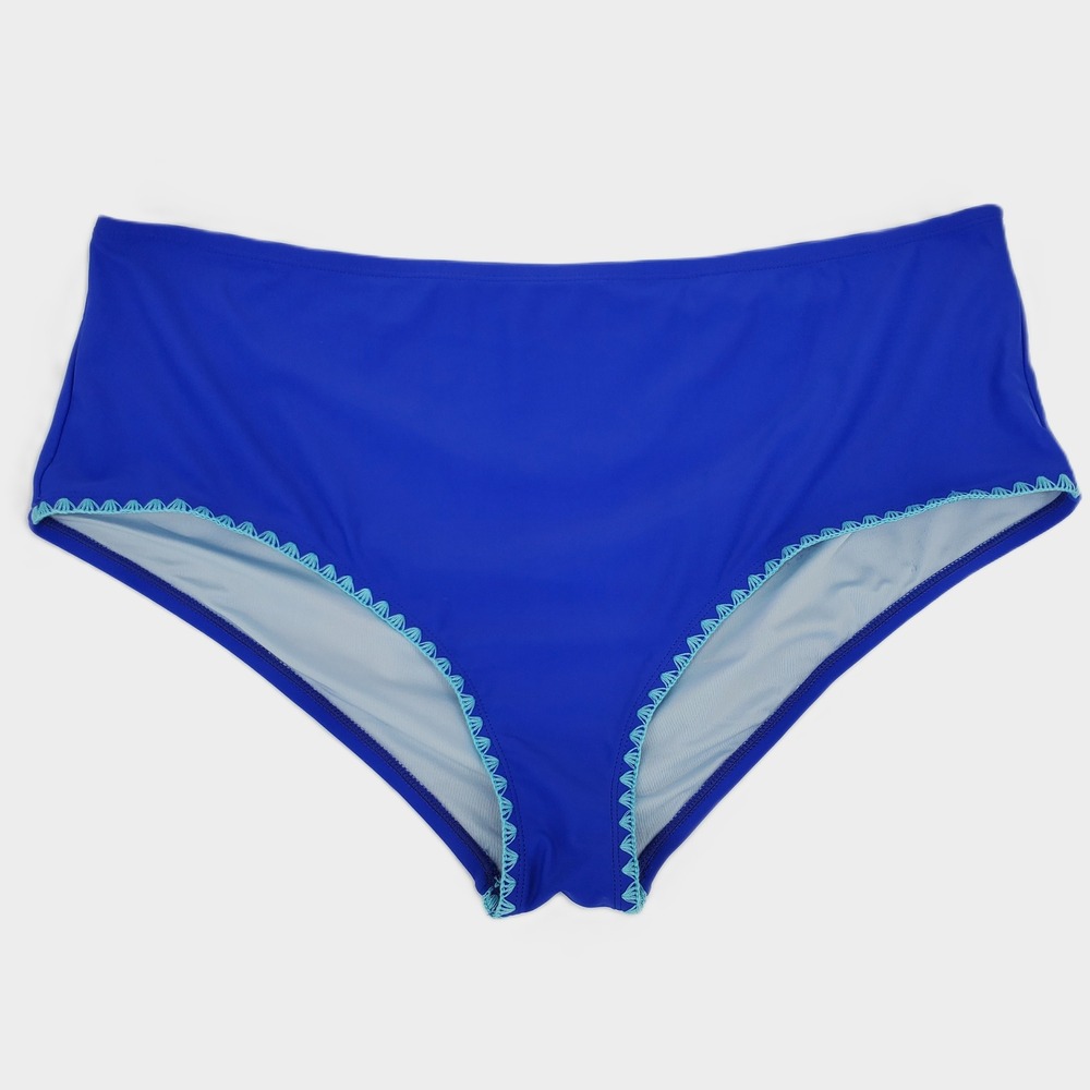 Cupshe 3X High Waist Scalloped Bikini Bottom Royal Blue Full Coverage Lined New